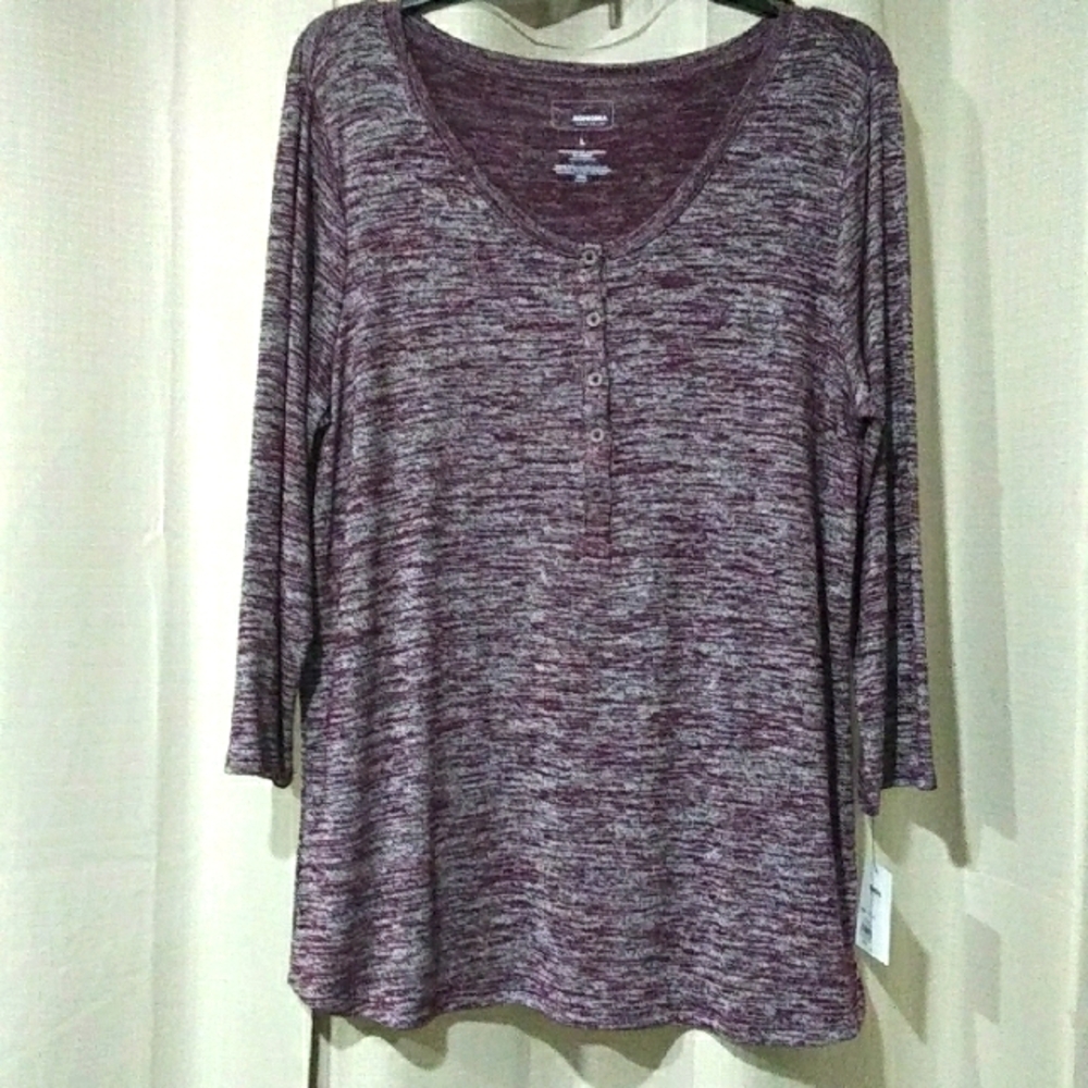 Sonoma Women's Purple and Gray Top 3/4 Sleeves Large